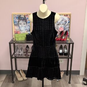 Chic Black Velvet Checkered Mini Dress